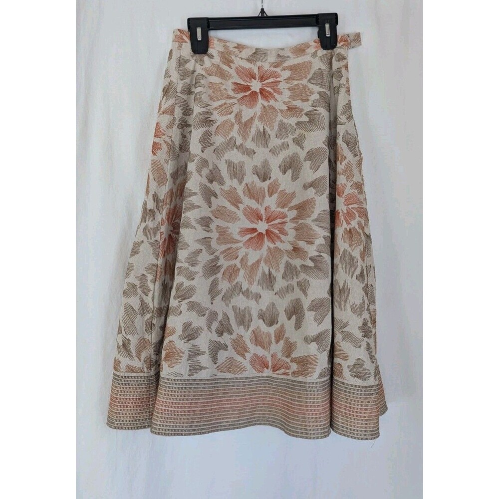 Coldwater Creek Skirt Sz S Linen Blend Textured Embroidered Midi A-Line Neutral